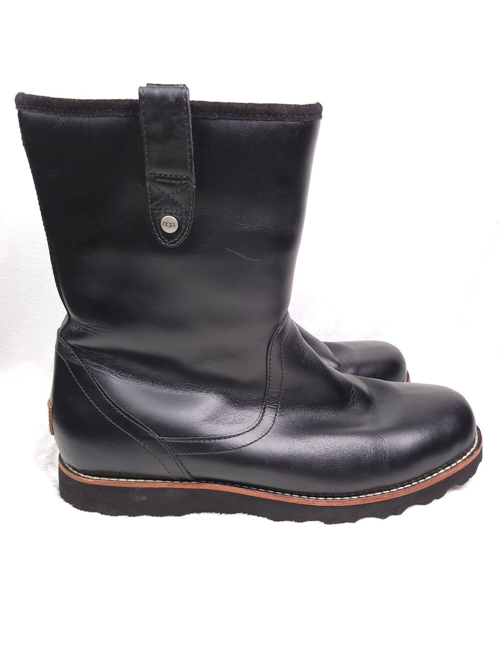 UGG 3247 Stoneman Mens Black Leather Sheepskin Boots 12
